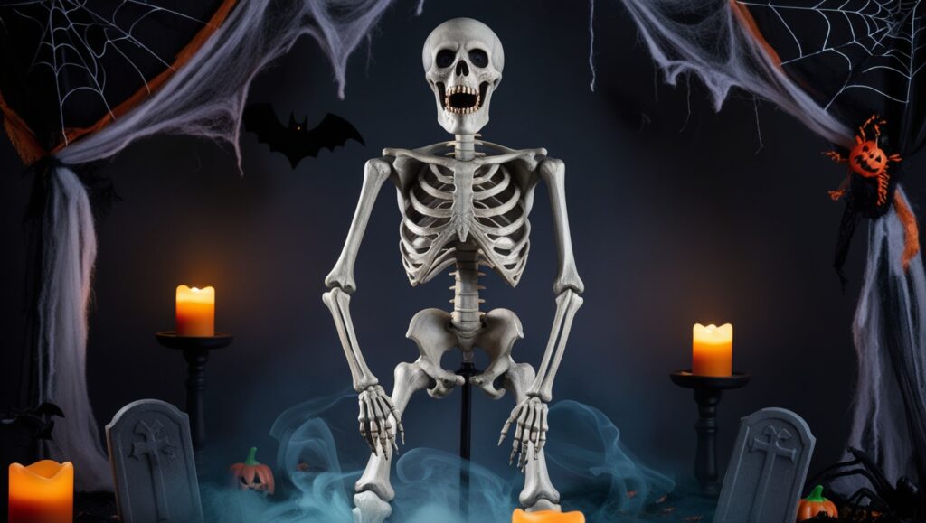 Leonardo_Phoenix_A_36inch_eerily_lifelike_skeleton_standing_up_2-1024x579 36" Skeleton Halloween Decorations, 3FT Realistic Full Body Movable Posable Joints Skeleton, Creepy Halloween Plastic Skeleton for Graveyard Decorations, Haunted House Props Indoor/Outdoor Decor