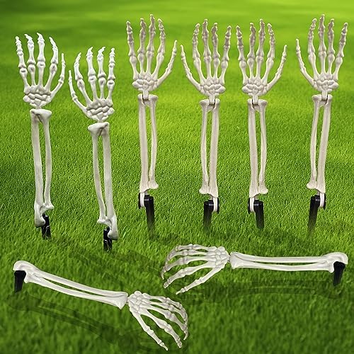 8 Pieces Realistic Looking Skeleton Stakes Separated Plastic Skeleton Hands Halloween Zombie Arms Lawn Stakes for Halloween Props Decorations (Right and Left) (Pack of 8)