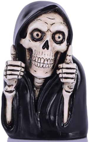 XIAOMAGG Funny Grim Reaper Skeleton Figurine 3.9 Inch Resin Gothic Grim Reaper Decoration Thumb Up Hand Gesture – Dark Humor Gifts for Women Mini Vintage Halloween Home