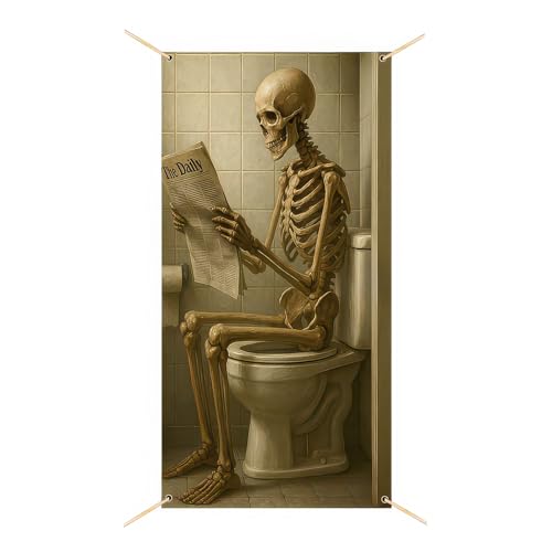 BlissYard Funny Skeleton Door Cover Halloween Decorations Outdoor 35 x 71 Inch Bathroom Door Banner Toilet Scene Decoration for Haunted House Party Scary Indoor