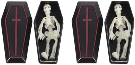 Garneck 2 Sets Miniatur-Sarg und Skelett für Halloween-Dekorationen, lustige Streich-Requisiten für Partys, realistische kleine Sarg-Dekoration für gruselige Feiern