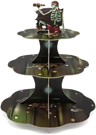 Cheerland Skull Pirate Cupcake Stand for Halloween Theme Party Decorations, Cupcake Holder, Tiered Stand, Dessert Display, Cake Serving Tray for Pirate Skeleton, Scary Birthday