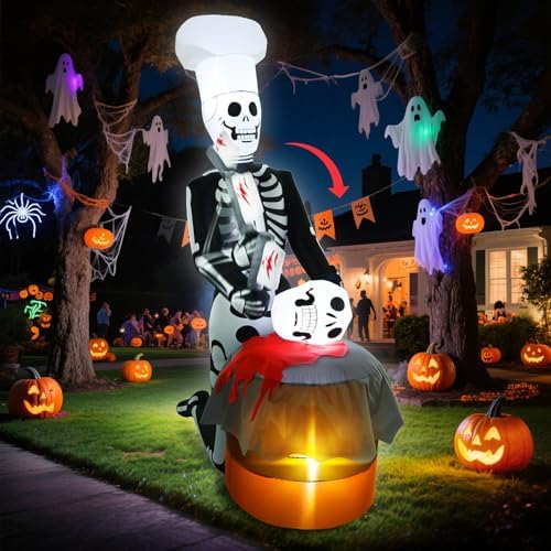 Halloween Outdoor Skeleton Ghost Animated Skull Scary Inflatable Decoration with Built-in LED Lights for Party Holiday Outdoor Yard Lawn