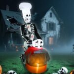 Halloween Inflatable Skeleton Outdoor Decorations 6ft Giant Scary Inflatable Yard Decoration Scary LED Lights Skull Holiday Animated Blowups for Outdoors Lawn