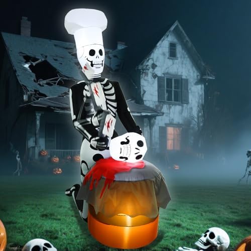Halloween Inflatable Skeleton Outdoor Decorations 6ft Giant Scary Inflatable Yard Decoration Scary LED Lights Skull Holiday Animated Blowups for Outdoors Lawn