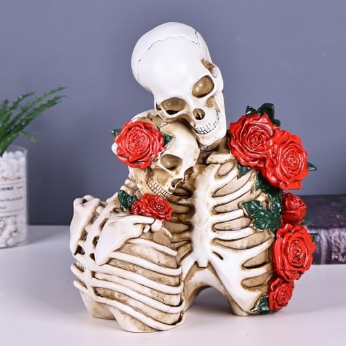Skull Decoration Halloween Decoration:Skeleton Couple Figurines Resin Gothic Statues Vintage Home Decoration for Shelf Table Mantle Collectible Wedding Gift (C)