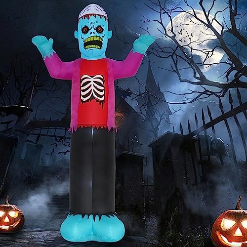 3.7 m Blue Zombie Halloween Outdoor Inflatable Decoration, Scary Skeleton Zombie with LED Lights, Holiday Inflatable Decoration for Outdoor Patio, Garden, Lawn