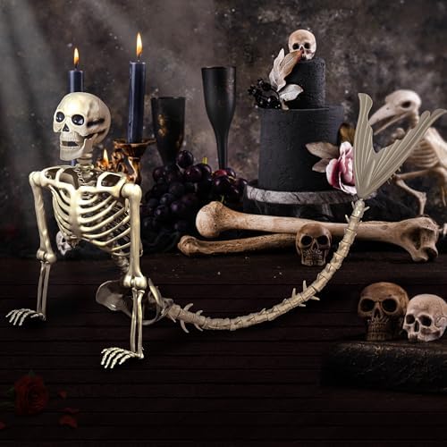 84″/8.4″ Mermaid Halloween Life-Size Skeleton Pose-N-Stay Movable Joints Hanging for Halloween Decoration Scary Scene Party Favors