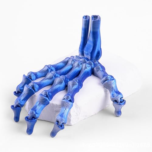 H3TF5J Spielzeug 3D-gedruckte Fidget-Skelett-Hand voll beweglich für Halloween Home Office Bücherregal Chefschreibtisch Dekoration-Seidenblau Silber||14,6 cm