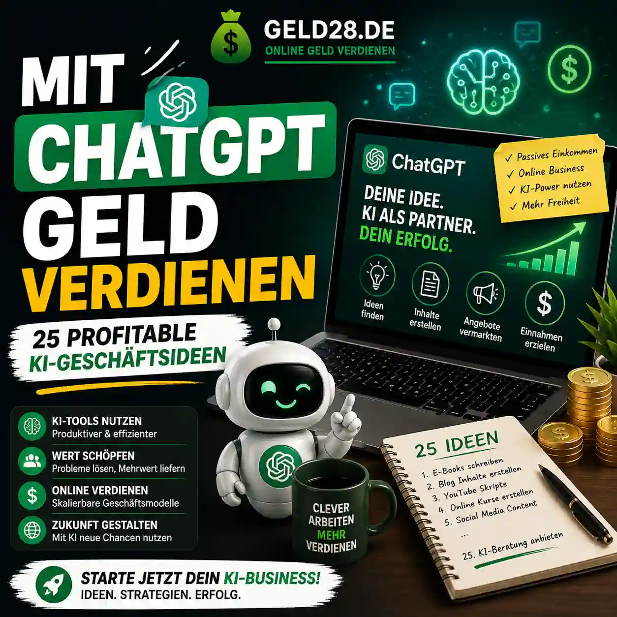 Mit ChatGPT Geld verdienen: 25 profitable KI-Geschäftsideen