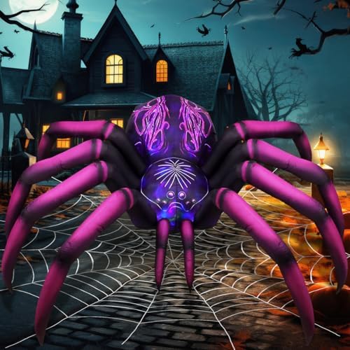 COMIN 9ft Halloween Inflatable Items Purple Gradient Spider Outdoor Decorations Inflatable with Built-in LEDs for Halloween Courtyard Lawn Garden Decoration