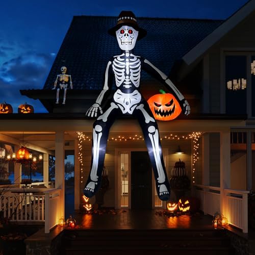 OurWarm Inflatable Halloween Decoration Outdoor 3M Giant Sitting Halloween Decoration Inflatable Skeleton with Built-in LEDs Inflatable Halloween Ceiling Decorations