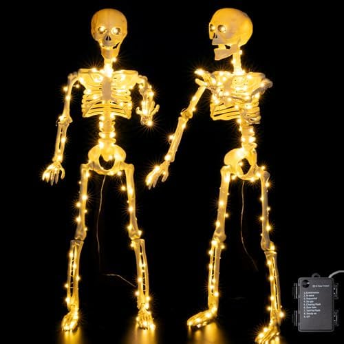 Halloween Skeleton 100cm 300 LEDs Full Body Moving and Moving Jonints Skeleton Halloween Decoration Battery Operated and Well Made Plastic Skeletons with Luminous Eyes 2